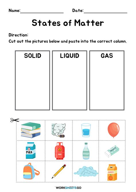 state of matter worksheet for grade 1