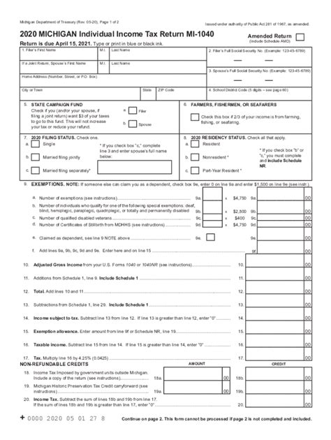 state of michigan 2020 tax form
