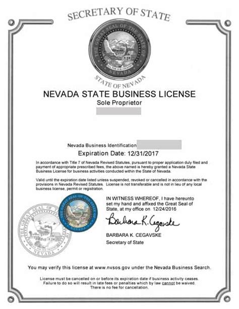 state of nevada business license search