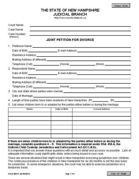 state of new hampshire divorce paperwork