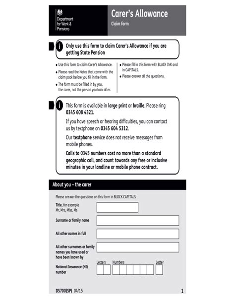 state pension carers allowance form