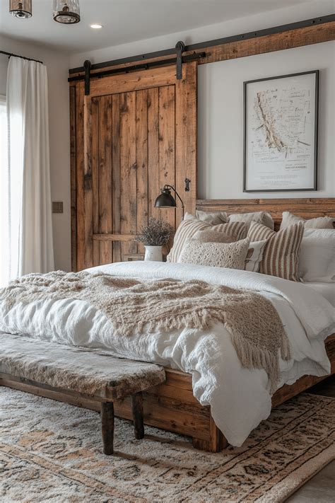 Statement lighting in a cute rustic bedroom