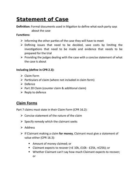 statement of case example uk