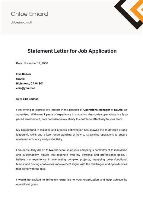 Statement Of Claims Job Application Template