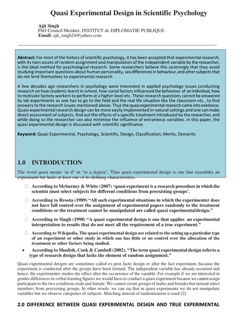 statement of the problem in quasi experimental research