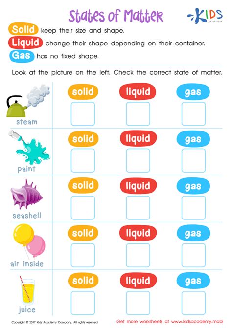 states of matter worksheet grade 2