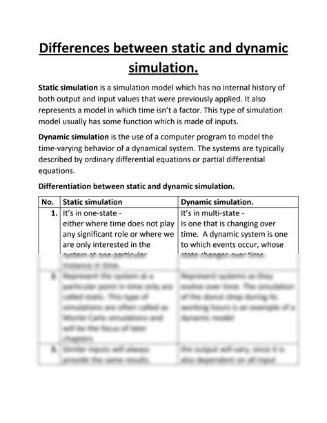 static and dynamic simulation difference