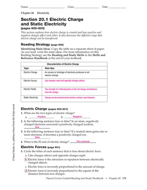 static electricity charge interactions worksheet answers
