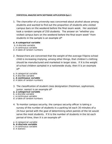 statistical analysis with software application quiz
