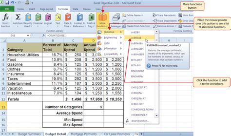 statistical functions in spreadsheet