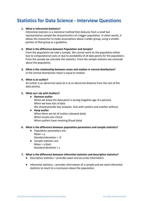 statistics for data science interview pdf