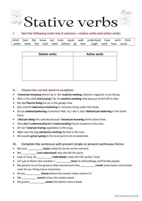 stative vs active verbs exercises pdf