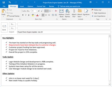 status update email examples