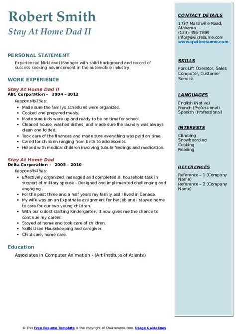 Stay At Home Dad Resume Example / StayAtHome Mom Resume