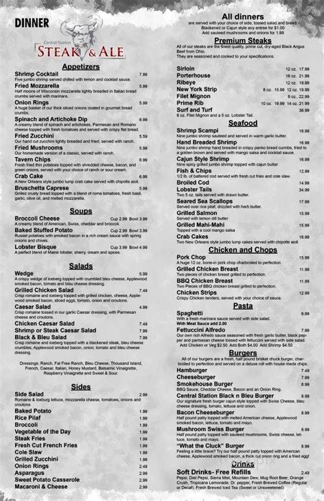 Steak And Ale Menu
