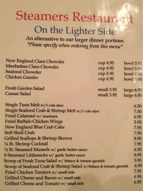 Steamers Breakfast Menu