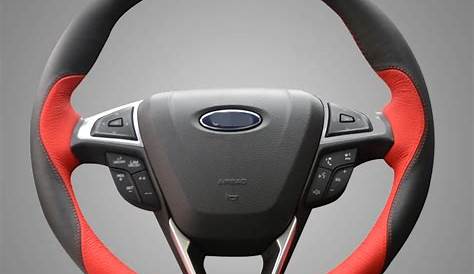 MEWANT Black Leather Red Leather Car Steering Wheel Cover for Ford