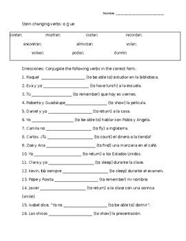 stem-changing verbs spanish worksheet answer key