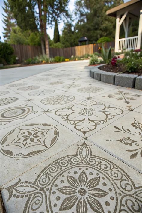Use Concrete Stencils for Patios to Disguise Cracks Concrete Decor