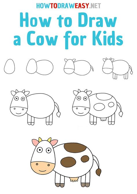 How to Draw a Cow For Kids Step By Step Elementary