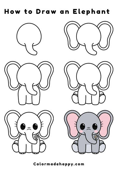 Drawing Tutorial. How To Draw A Elephant Stock Vector