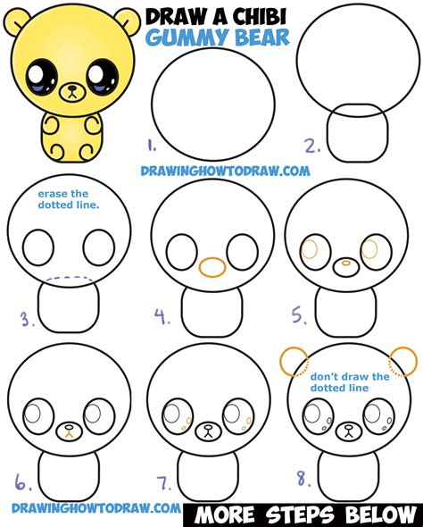How to Draw a Cute Chibi / Kawaii / Cartoon Gummy Bear