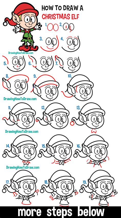 How to Draw Christmas Elf printable step by step drawing
