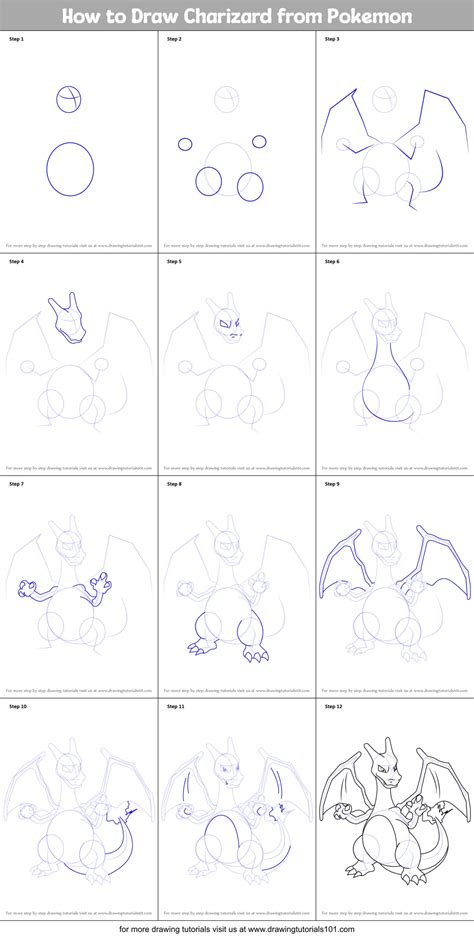 How to Draw Charizard from Pokemon printable step by step