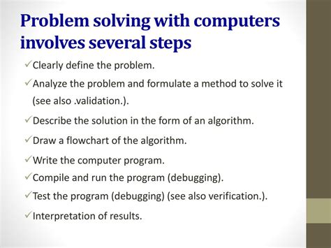 steps involved in problem solving using computers