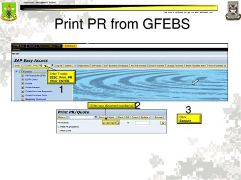 steps to print a report in gfebs