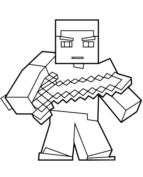 Steve Minecraft Sword Coloring Page