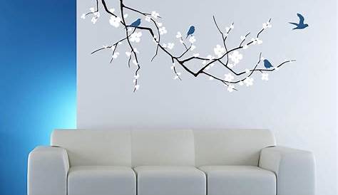 Cherry tree wall stickers,White Blossom Tree Branch Wall