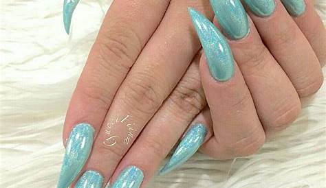 Stiletto Nails Long Blue Shiny With The Bling! 💎
