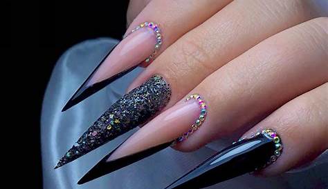 Stiletto Nails Pink And Black Matte Long Design By