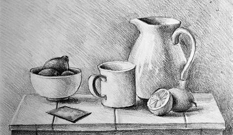 Drawing illustration of still life composition with mug
