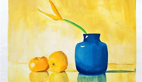 Still Life Painting with Poster Colours Green Apple