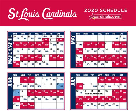 STL Cardinals 2015 Schedule St. Louis Baseball Weekly