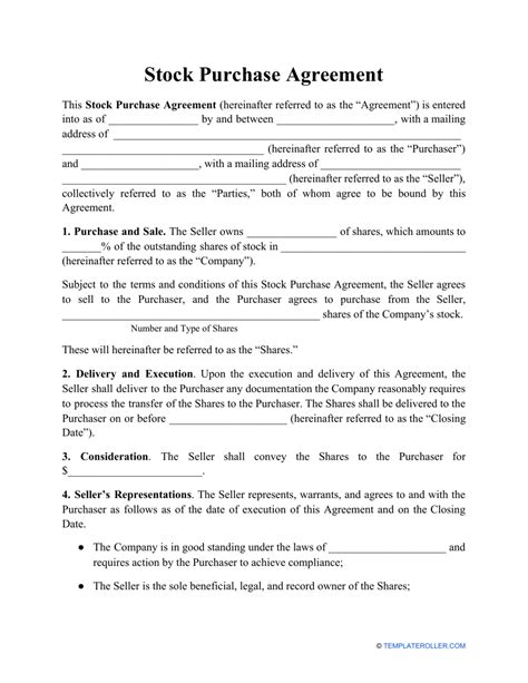 Stock Purchase Agreement Template shatterlion.info