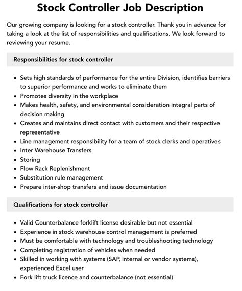 Stock Controller Job