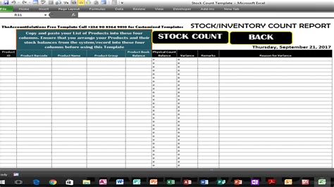 Stock Count Excel Template