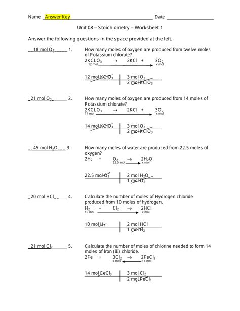 Stoichiometry Map Problems 1 Answer Key