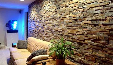 Dinning room with natural stone wall panels. Stacked stone format