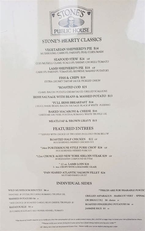 stone's public house menu