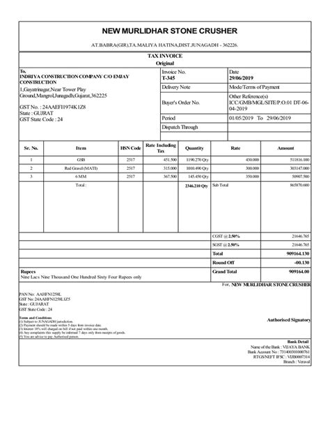 Stone Crusher Bill Format