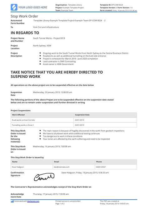 Get Our Sample of Stop Work Order Template for Free Invoice template