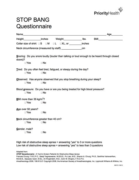 stop bang questionnaire printable