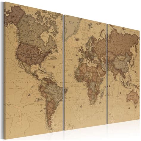 Världskarta Stor vintage tavla i tre delar