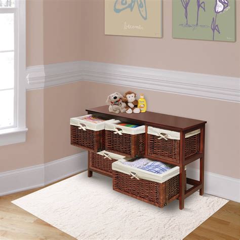 Kepooman Modern Wooden Storage with 6 Rattan Baskets for