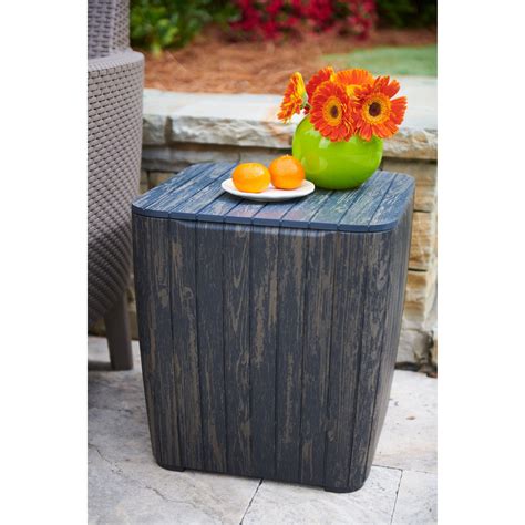 Suncast Elements Outdoor Resin Square Patio Storage Side Table, Java