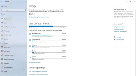 storage settings